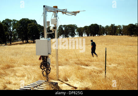 17 ago 2006 - iun, CA, Stati Uniti d'America - UC Berkeley biometeorologist DENNIS BALDOCCHI passeggiate attraverso Vaira Ranch, una prateria sito ricerca in iun, California, dove di carbonio e di energia sono misurati per uno studio ulteriore riscaldamento globale, giovedì 17 agosto, 2006. Foto Stock