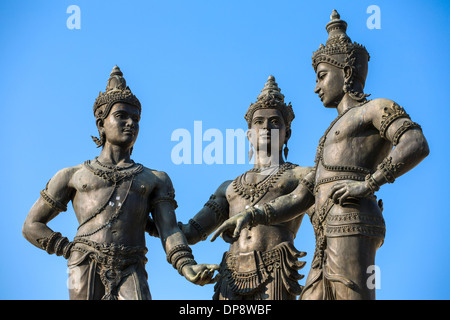 I tre re un monumento in Chiang Mai Thailandia Foto Stock