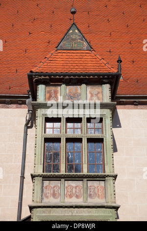 Finestra di Saris Museum di Radnicne Square, Bardejov (Patrimonio Mondiale dell'UNESCO), la regione di Presov, Slovacchia Foto Stock