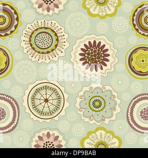 Seamless colorato motivo floreale su sfondo blu Foto Stock