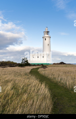 Hurst Point lighthouse situato alla fine del lungo shingle spit accanto a Hurst castello vicino Milford-on-Sea, England, Regno Unito Foto Stock
