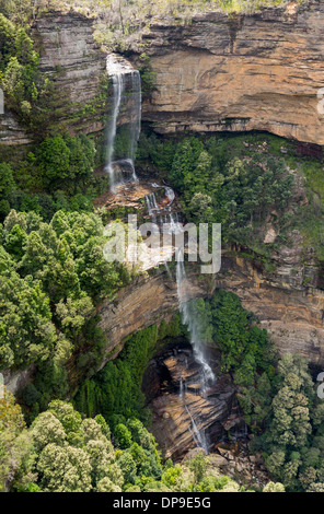 Molteplici cascate sulle Cascate di Katoomba nelle Blue Mountains National Park, New South Wales, Australia Foto Stock