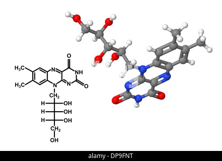 Vitamina B2 (Riboflavina) molecola con formula chimica isolati su sfondo bianco Foto Stock