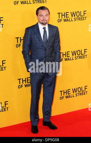 Londra, Regno Unito. 9 gennaio 2014. Leonardo DiCaprio arriva al Regno Unito Premiere - il lupo di Wall Street a Leicester Square a Londra, 9 gennaio 2014, Foto da vedere Li/Alamy Live News Foto Stock