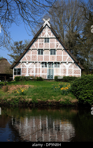 Stade, vecchia casa inquadrata nell'openair Museum, Altes Land Bassa Sassonia, Germania, Europa Foto Stock