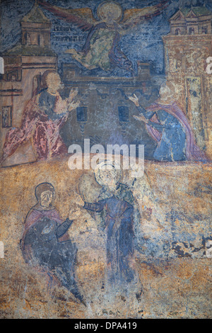 Il murale sul soffitto della Chiesa Stavropoleos, quartiere storico, Bucarest, Romania Foto Stock