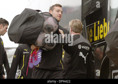 La Manga, Spagna. Decimo gen, 2014. Dortmund è Julian Schieber arriva per una sessione di formazione in La Manga, Spagna, 10 gennaio 2014. Il Borussia Dortmund si prepara per la seconda metà della Bundesliga tedesca. Foto: KEVIN KUREK/dpa/Alamy Live News Foto Stock