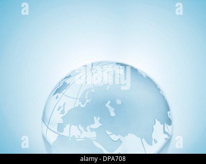 Sfera di vetro che rappresentano l'Europa, Russia, Medio Oriente, Cina e India Foto Stock