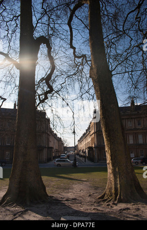 Bath City, Somerset: vista dal Circus giù Brock Street Foto Stock