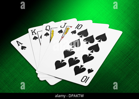 Spade Royal Flush carte da un mazzo di carte da gioco Foto Stock