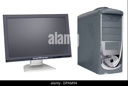 Il computer e il monitor isolati su sfondo bianco Foto Stock