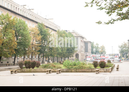 Ronald Reagan la piazza centrale di Nowa Huta, socialista pianificata comunità progettato da Stalin, Cracovia, in Polonia, in Europa Foto Stock