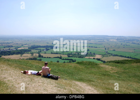 Vista magica da Glastonbury Tor in Somerset, Regno Unito Foto Stock