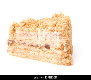 Fetta di torta di crema isolato su sfondo bianco Foto Stock