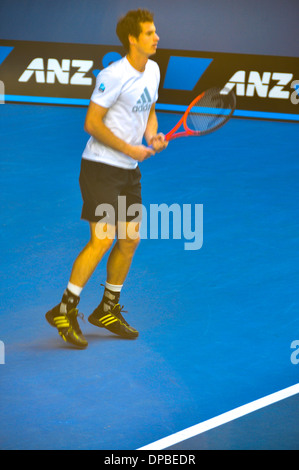 Andy Murray e Ivan Lendl istruttore di tennis presso l'asta leva Arena Melbourne Park sulla corte giocare in Australian Open con Novak Foto Stock