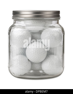 Palline da golf in un vaso isolato su bianco. Foto Stock