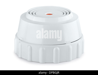 Il fumo e il rivelatore incendio isolato su bianco Foto Stock