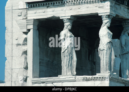 Portico dei Maiden o Cariatidi dell'Eretteo tempio ionico (421-406BC) Atene Grecia Foto Stock