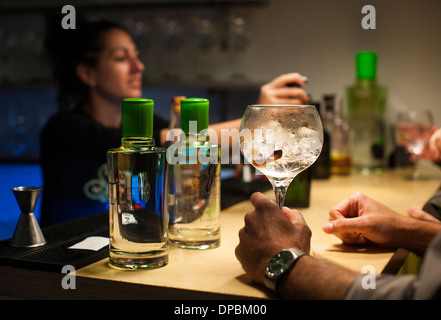 Preparare e provare vari cocktail tonici e gin. Foto Stock