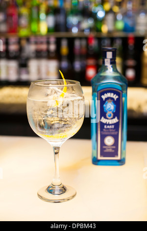 Preparare e provare vari cocktail tonici e gin. Foto Stock