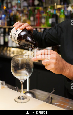 Preparare e provare vari cocktail tonici e gin. Foto Stock