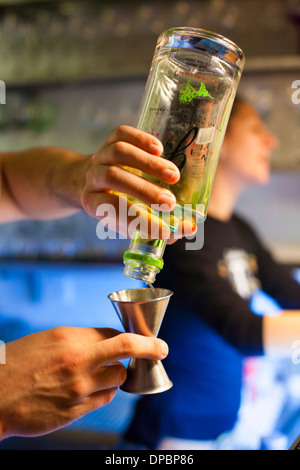 Preparare e provare vari cocktail tonici e gin. Foto Stock