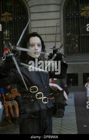 Un mime esegue sul mall pedonale Paseo Ahumada, Santiago del Cile Foto Stock