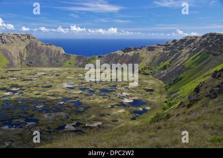 Rano Kau cratere vulcanico, Isola di Pasqua, Cile Foto Stock