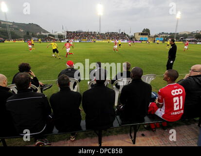 11 gennaio 2014, La Manga Club, Spagna. Il Borussia Dortmund v Standard Liege Foto di Tony Henshaw vista da Liege banco del team Foto Stock