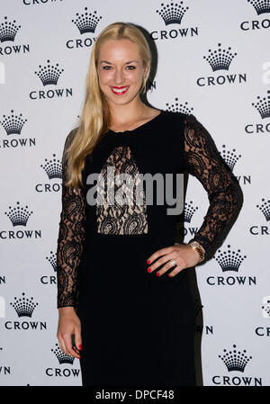 Melbourne, Australia. Xii gen, 2014. Sabine LISICKI della Germania arriva all'IMG i giocatori di tennis party presso il Crown Towers di Melbourne, Australia, Gennaio 12, 2014. Credito: Bai Xue/Xinhua/Alamy Live News Foto Stock