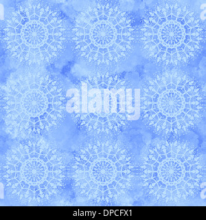 Luce blu lace pattern su uno sfondo blu. Senza cuciture. Foto Stock