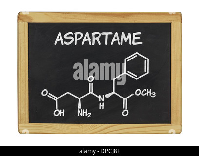 Formula chimica di aspartame su una lavagna Foto Stock