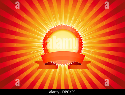 Illustrazione di un appariscente arancione, rosso e golden magic circus banner per eventi artistici e di intrattenimento sfondo Foto Stock