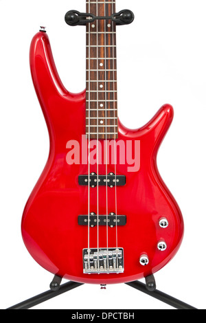 Red basso elettrico chitarra su supporto Foto Stock