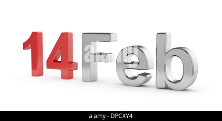 3D render del 14 febbraio il testo. Il giorno di San Valentino concetto Foto Stock