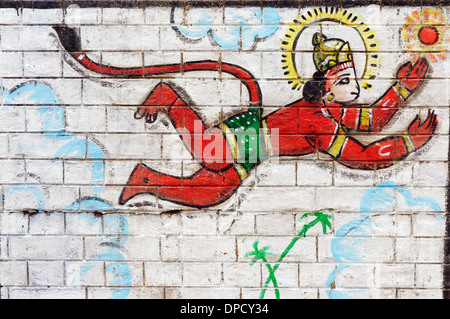 Un murale della scimmia avatar di dio Hanuman Foto Stock