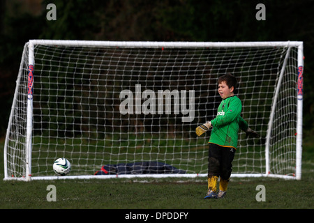 Hartley Wintney falchi junior team di calcio (giallo) play Curley Park Rangers in gioventù una partita di calcio in Hampshire 14-12-13 Foto Stock