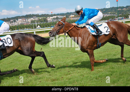 Corsa di cavalli a Deauville Clairefontaine racecourse - Normandia, Francia Foto Stock