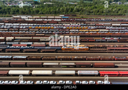 Vista delle merci e le ferrovie, Monaco di Baviera, Germania Foto Stock