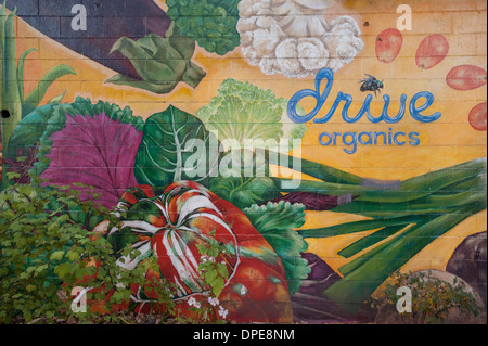 Dipinti di verdure sul lato di un edificio su unità commerciale di Vancouver Foto Stock