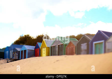 Cabine sulla spiaggia, a Abersoch, north Wales UK Foto Stock