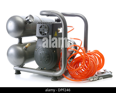 Portable air shot del compressore su bianco Foto Stock