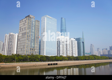 Grattacieli di Zhujiang nella zona di New Town, Guangzhou, Guangdong, Cina e Asia Foto Stock