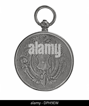 Argento vintage orologio da tasca su sfondo bianco Foto Stock