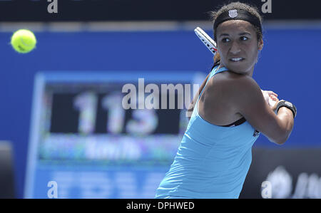 Melbourne, Victoria, Australia. Xi gen, 2014. HEATHER WATSON (GBR) in azione durante la sua vittoria su Irina Falconi (USA) nel loro Womens Singoli Terzo turno di qualificazione corrispondono oggi - HEATHER WATSON (GBR) def Irina Falconi (USA) 6-4 7-6 (7-1) © Andrew patrono/ZUMAPRESS.com/Alamy Live News Foto Stock