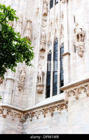 Una parte della parete esterna del magnifico Duomo di Milano (Il Duomo) Foto Stock