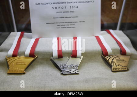 Sopot, Polonia 15th, Gennaio 2014 IAAF Campionati mondiali Indoor Sopot 2014 medaglie presentazioni. Credito: Michal Fludra/Alamy Live News Foto Stock