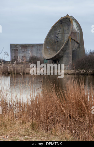 Specchi di suono, Dungeness, Kent. Costruito 1920s per il rilevamento precoce di avvicinamento di aerei nemici. Foto Stock