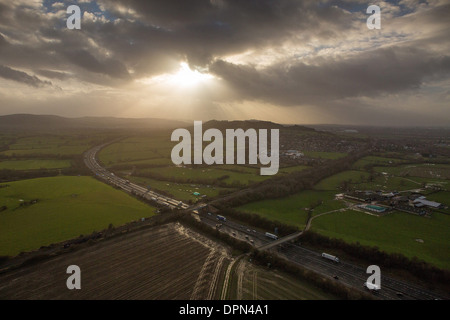 La M5 vicino a Gloucester come visto dall'aria. 9 gennaio 2014. Foto Stock