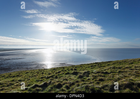 Berrow appartamenti e il Canale di Bristol da Brean verso il basso. Somerset. In Inghilterra. Regno Unito. Foto Stock